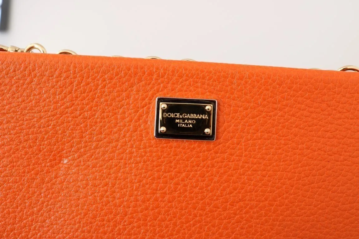 Orange CLEO Leather Heart Crystal Clutch Bag