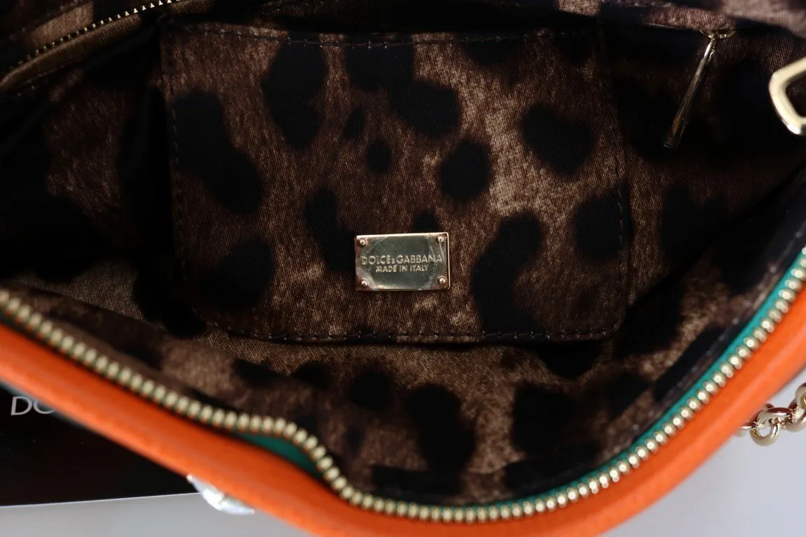 Orange CLEO Leather Heart Crystal Clutch Bag