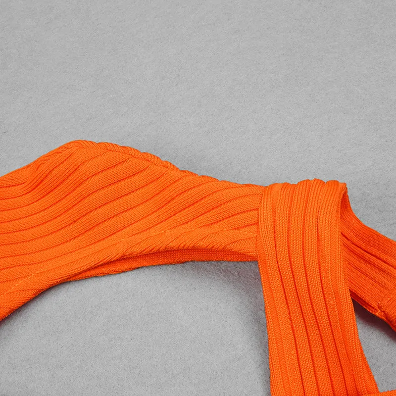 Orange Cross Hollow Out Backless Maxi Dress