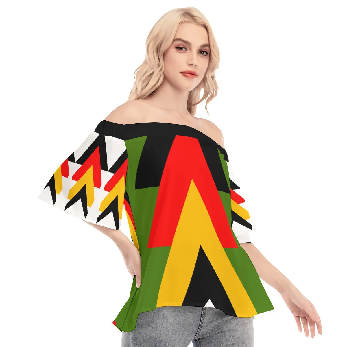 Origen Destination| Dia-Symbol Women's Off-shoulder Flared Sleeves top