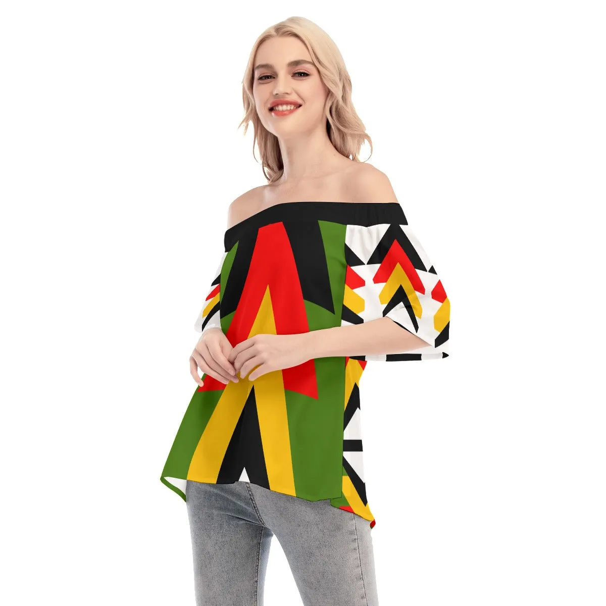 Origen Destination| Dia-Symbol Women's Off-shoulder Flared Sleeves top