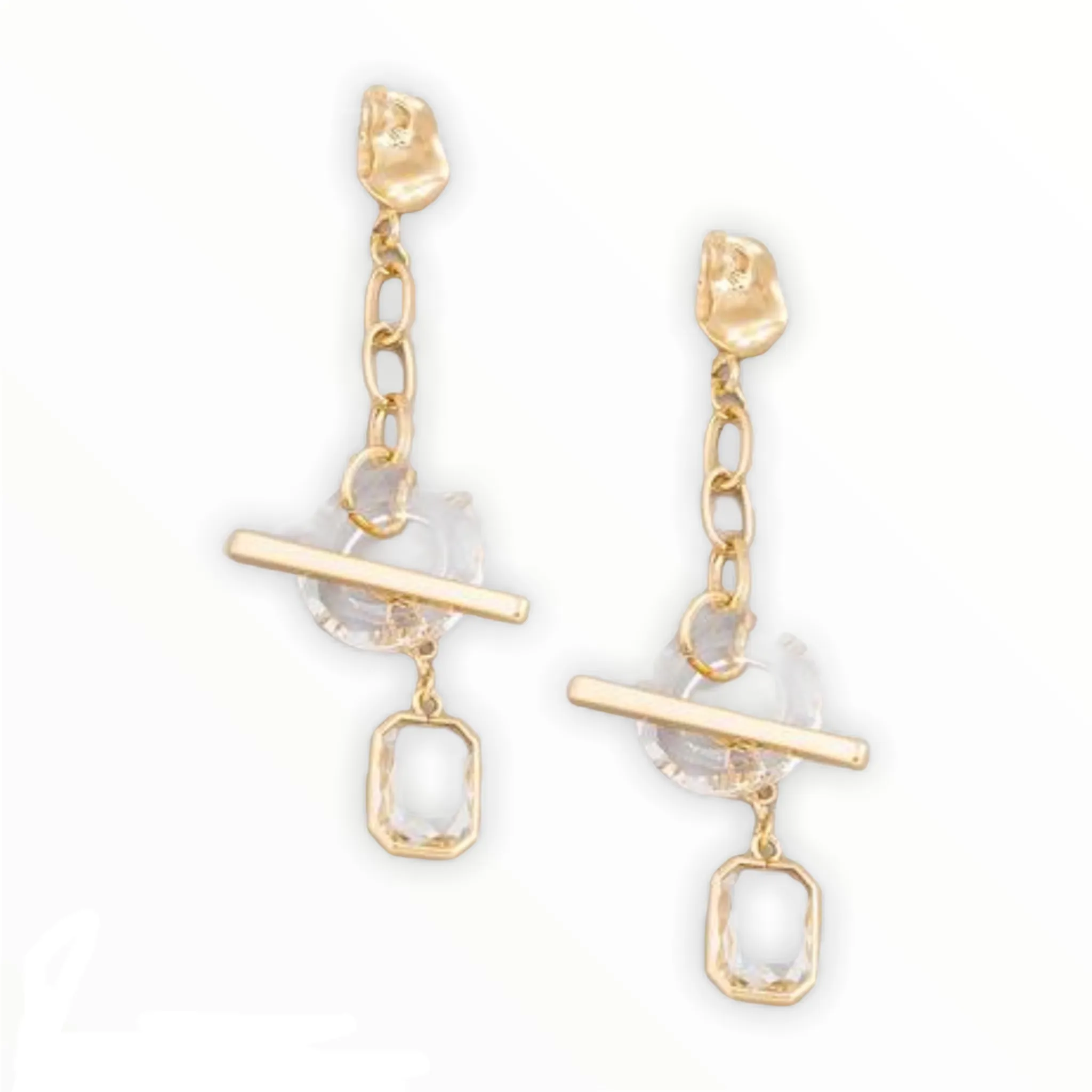 Ornate Circle Crystal Chain Dangle Earrings - Gold