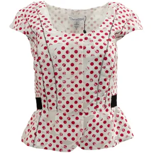 Oscar de la Renta White Cotton Peplum Top with Red Polka Dots