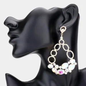 Oval AB and Rhinestone Link Chandelier Earrings on Gold | AB on Gold Earrings |  537269