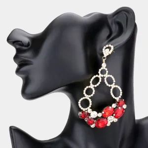 Oval Red and Rhinestone Link Chandelier Earrings  | Red Earrings |  537278