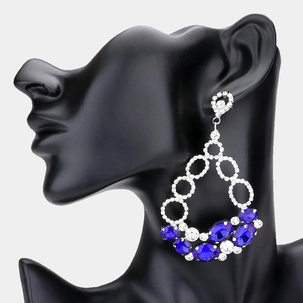 Oval Royal Blue and Rhinestone Link Chandelier Earrings  | Royal Blue Earrings |  537283