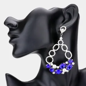 Oval Royal Blue and Rhinestone Link Chandelier Earrings  | Royal Blue Earrings |  537283