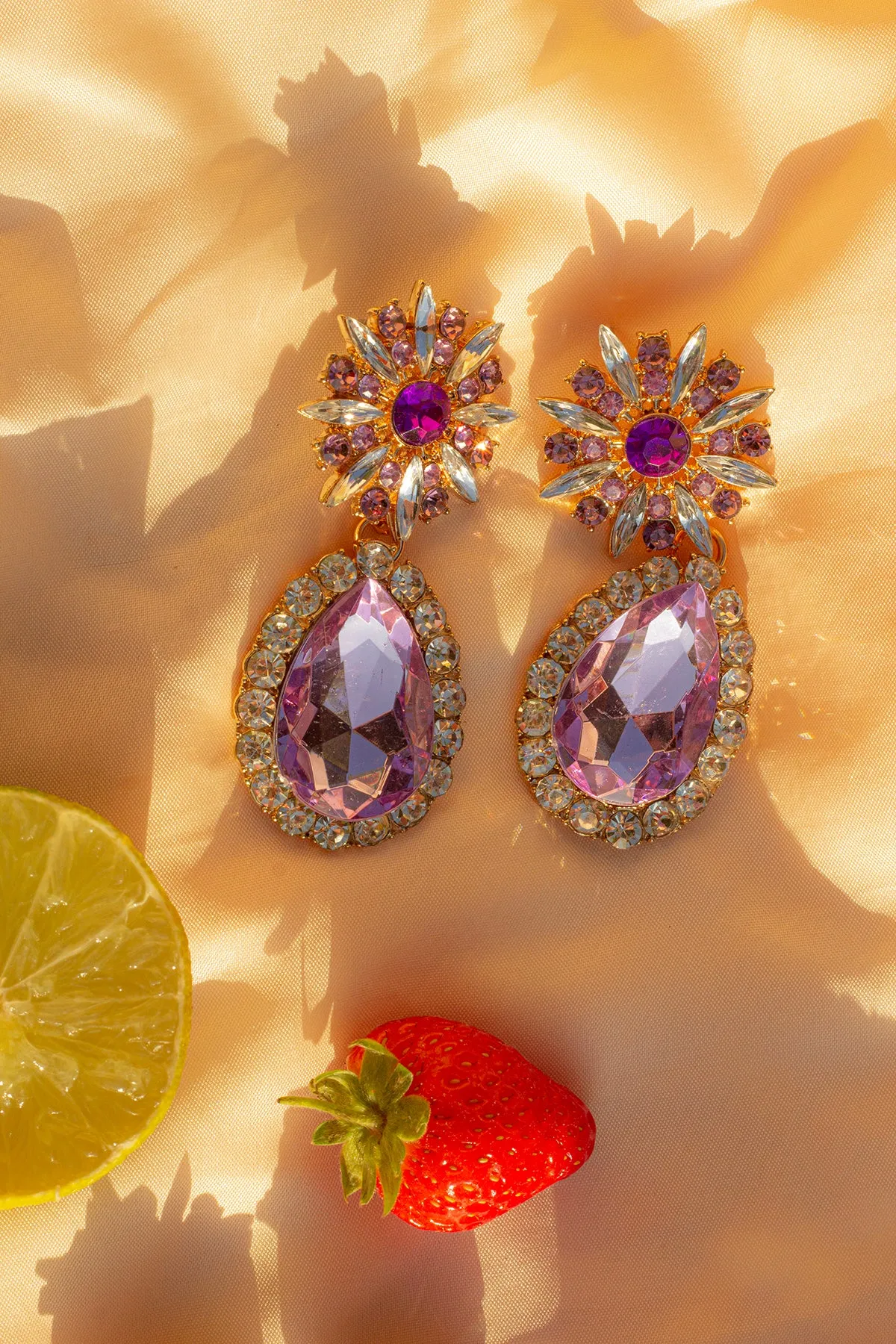 Oversized Flower Jewel Dangle Earring