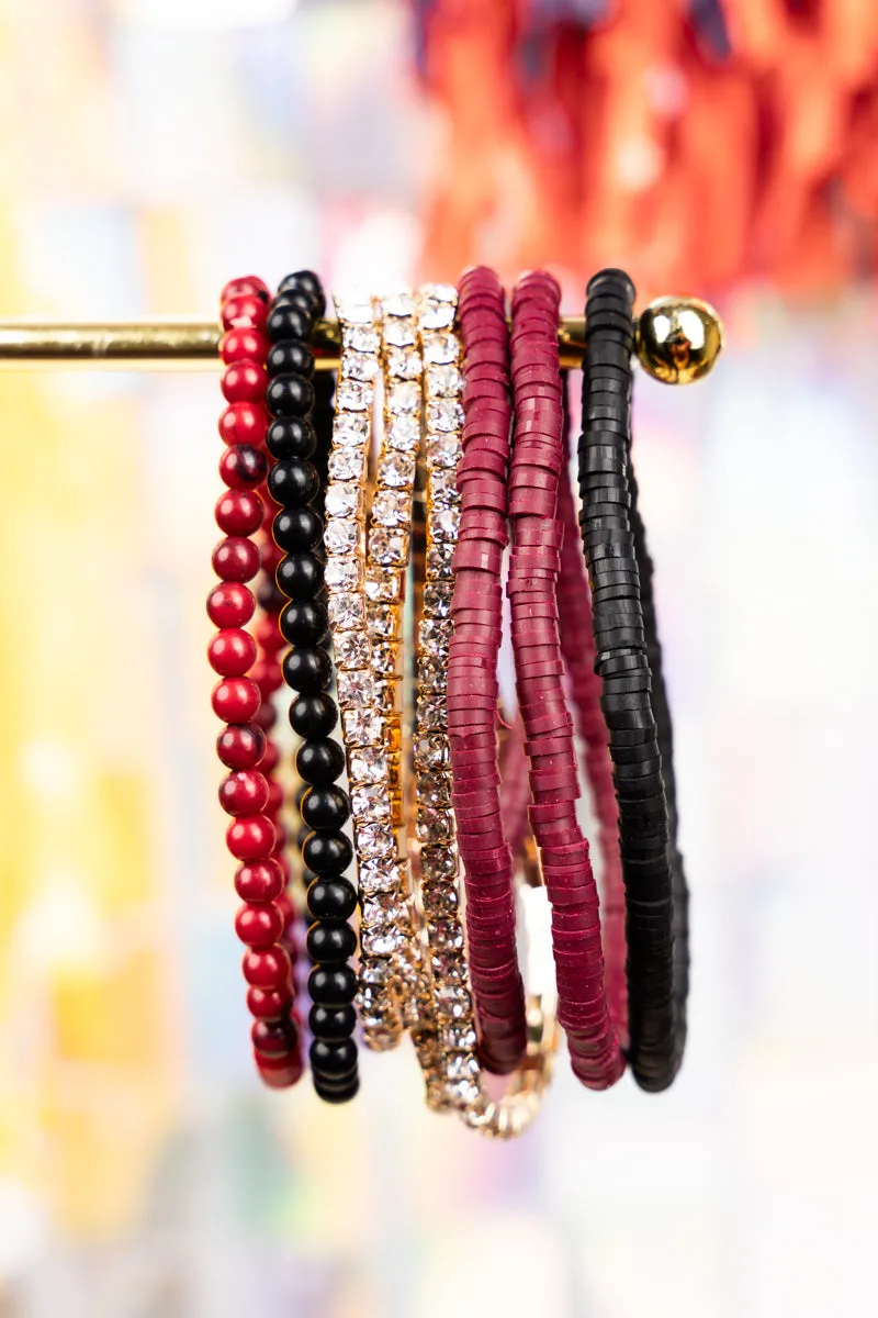 Own The Game Wine and Black Beaded Bracelet Set