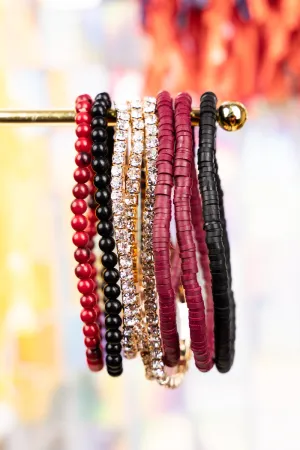 Own The Game Wine and Black Beaded Bracelet Set