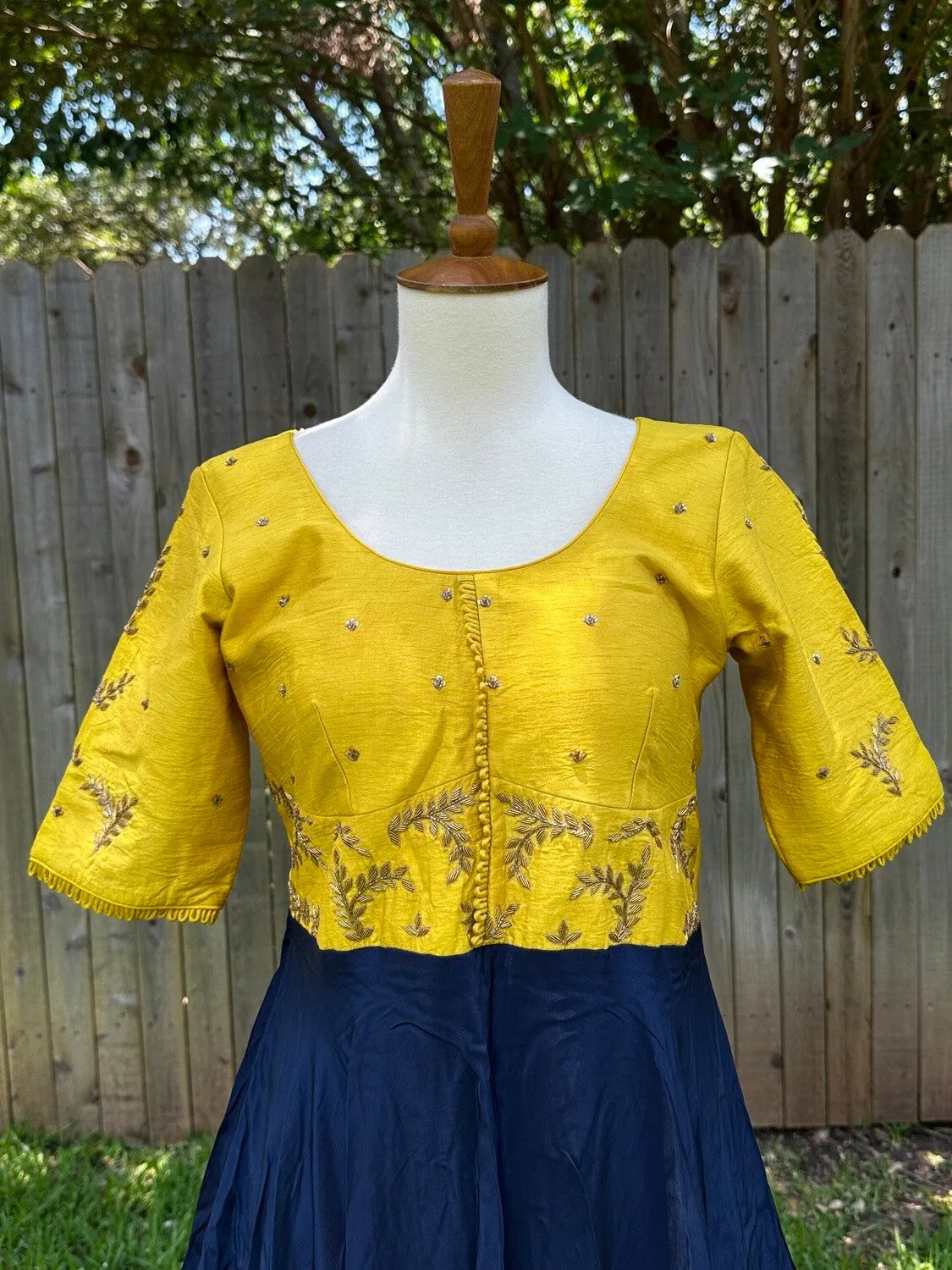 Party wear Indian dress Yellow & Blue long gown - Indian Designer Dress Mehendi Dress Haldi Dress