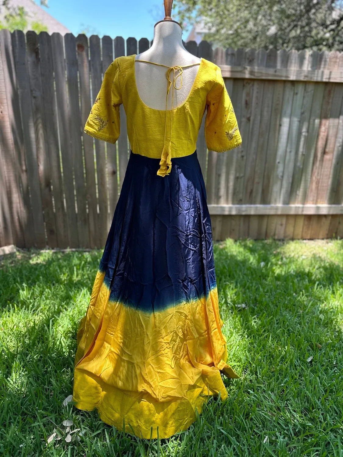 Party wear Indian dress Yellow & Blue long gown - Indian Designer Dress Mehendi Dress Haldi Dress