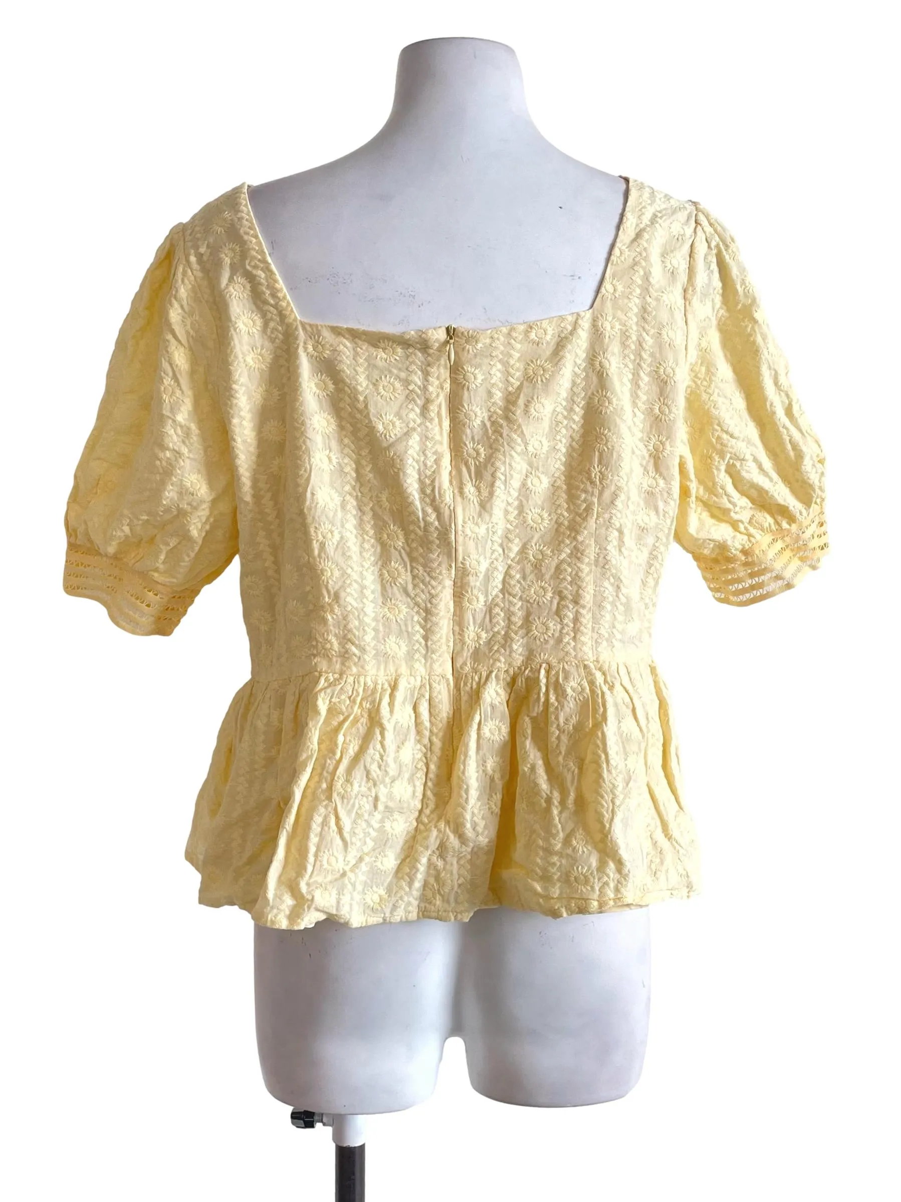Pastel Yellow Floral Hollow Peplum Top