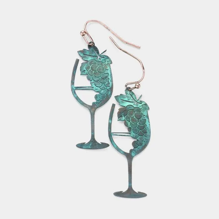 Patina Verdigris Grape Champagne Dangle Earrings