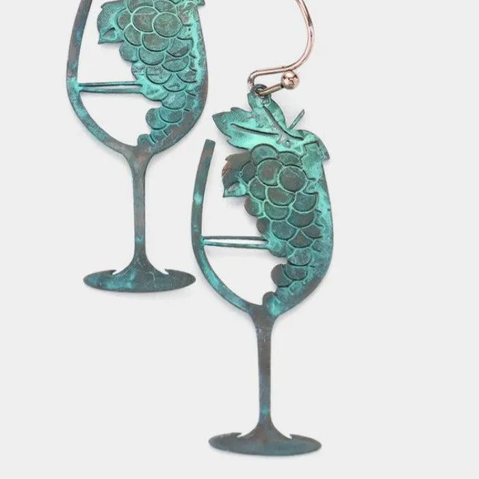 Patina Verdigris Grape Champagne Dangle Earrings