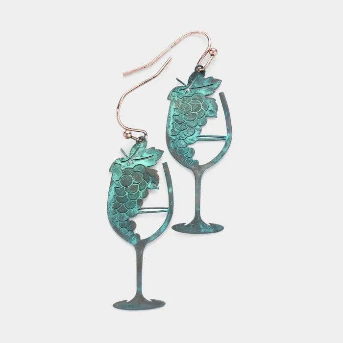 Patina Verdigris Grape Champagne Dangle Earrings