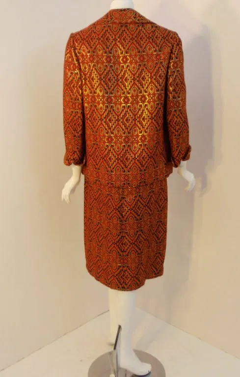 PAULINE TRIGERE 1960s 2 pc Orange Dress with Jacket