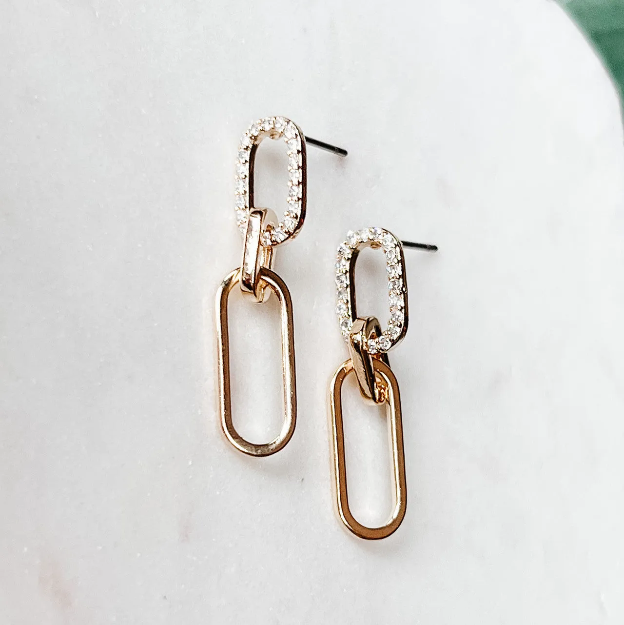 Pave Link Dangle Earrings