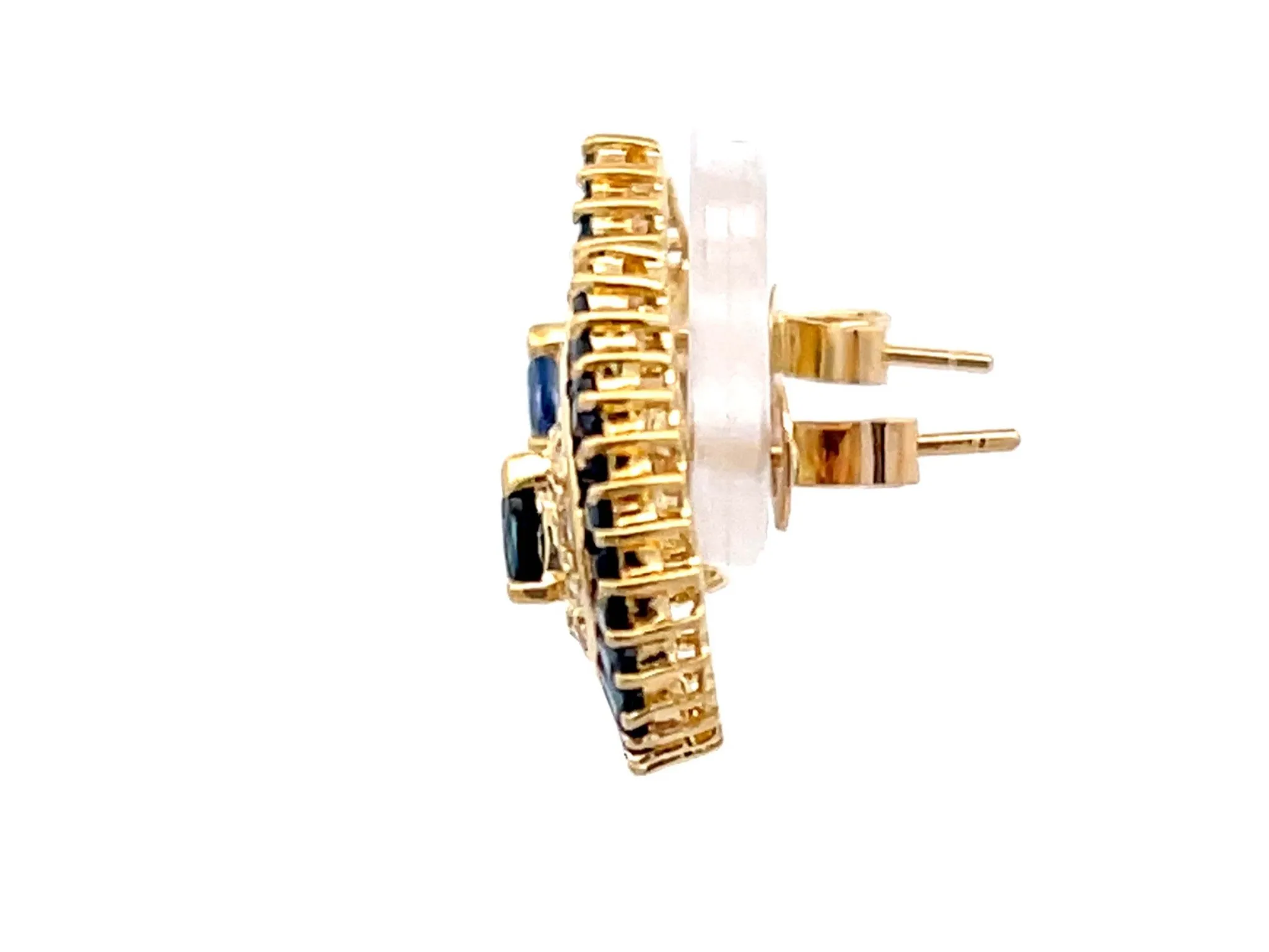Pear Shaped Sapphire Halo and Diamond Stud Earrings in 18k Yellow Gold