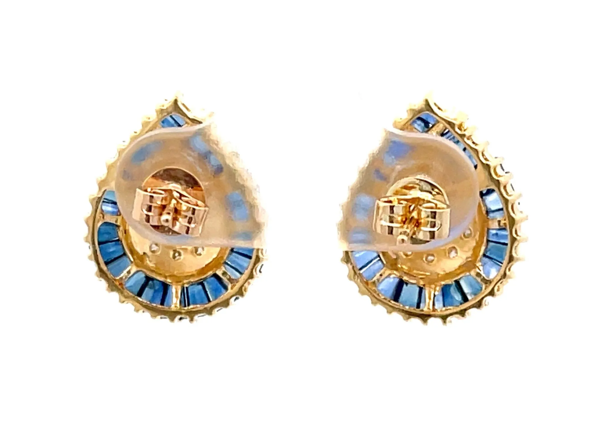Pear Shaped Sapphire Halo and Diamond Stud Earrings in 18k Yellow Gold