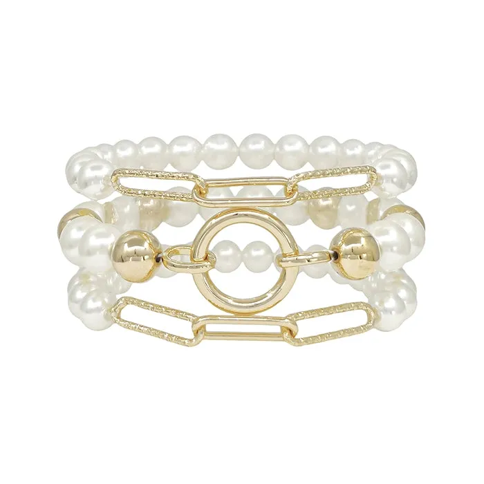 Pearl & Gold Bracelet Set
