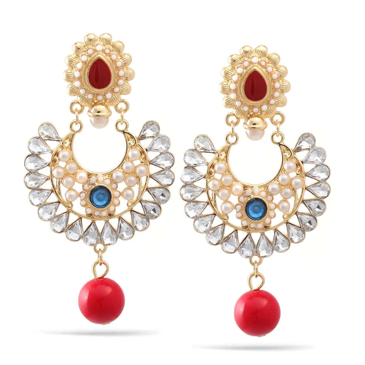 PEARL CORAL AND CRYSTAL CHANDELIER POST EARRINGS #SQ312-181106-1CR