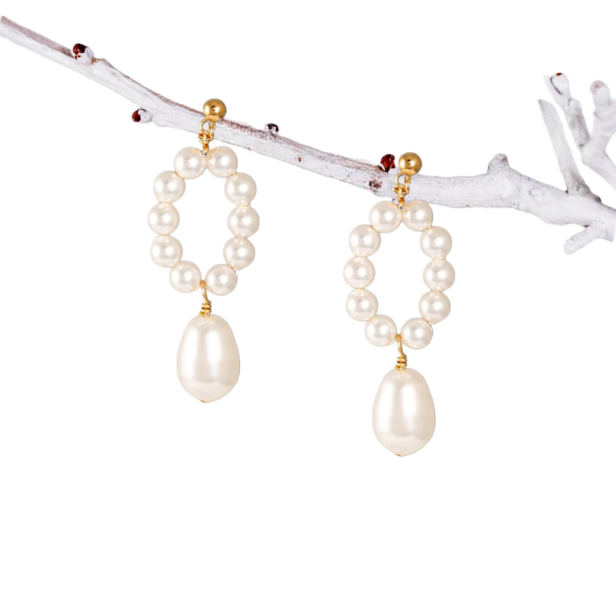 Pearl Hoop Stud Earrings