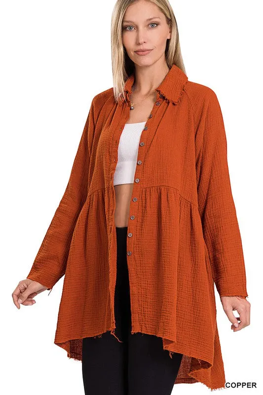 Penelope Raw Edge Shirt With Pockets