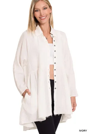 Penelope Raw Edge Shirt With Pockets