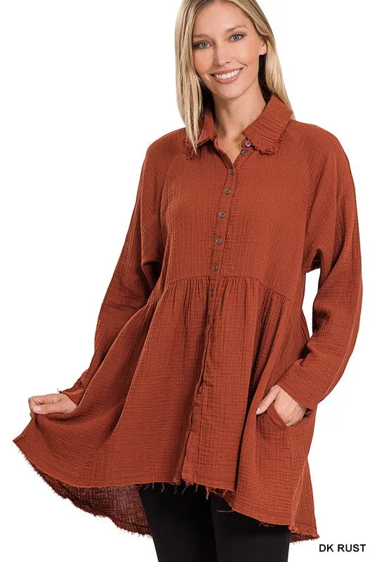 Penelope Raw Edge Shirt With Pockets