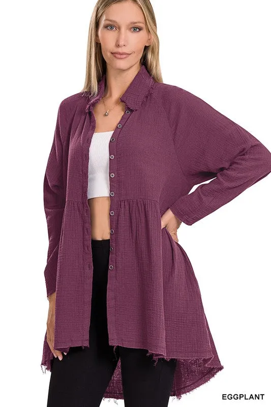 Penelope Raw Edge Shirt With Pockets