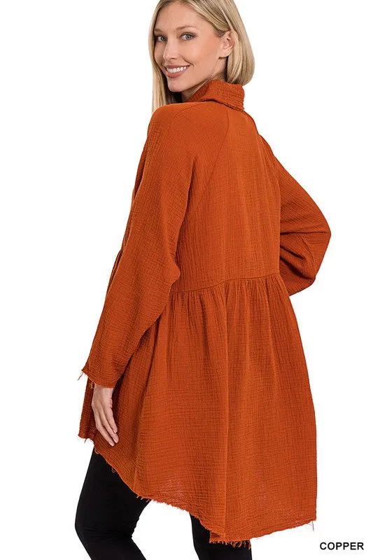 Penelope Raw Edge Shirt With Pockets