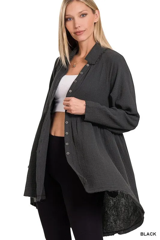Penelope Raw Edge Shirt With Pockets