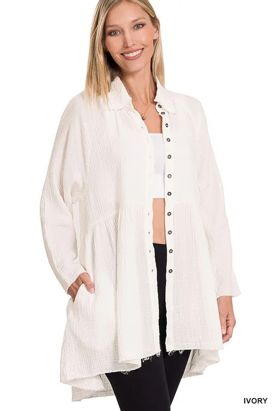 Penelope Raw Edge Shirt With Pockets