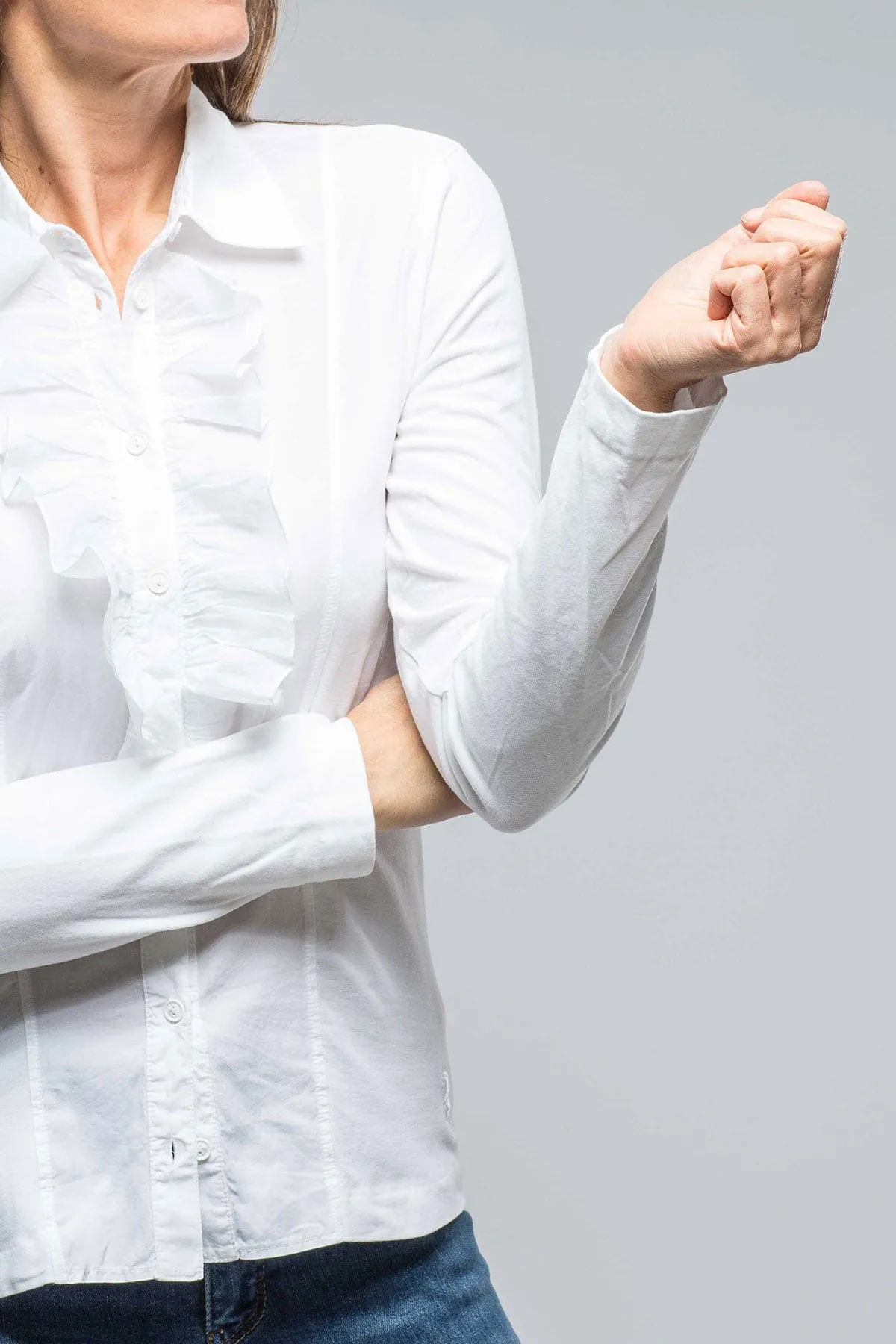 Pennelope Ruffle Front Shirt In White