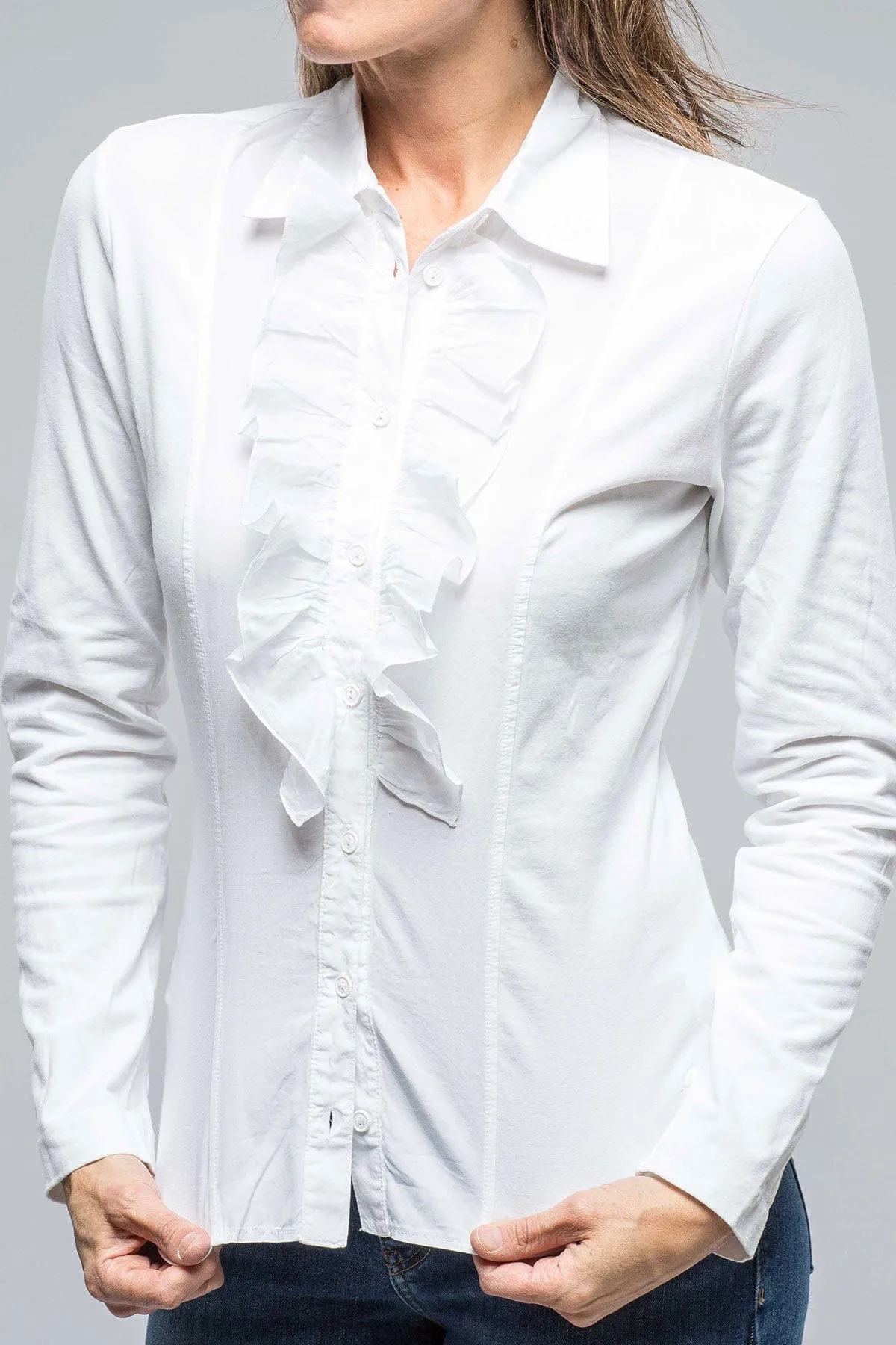Pennelope Ruffle Front Shirt In White