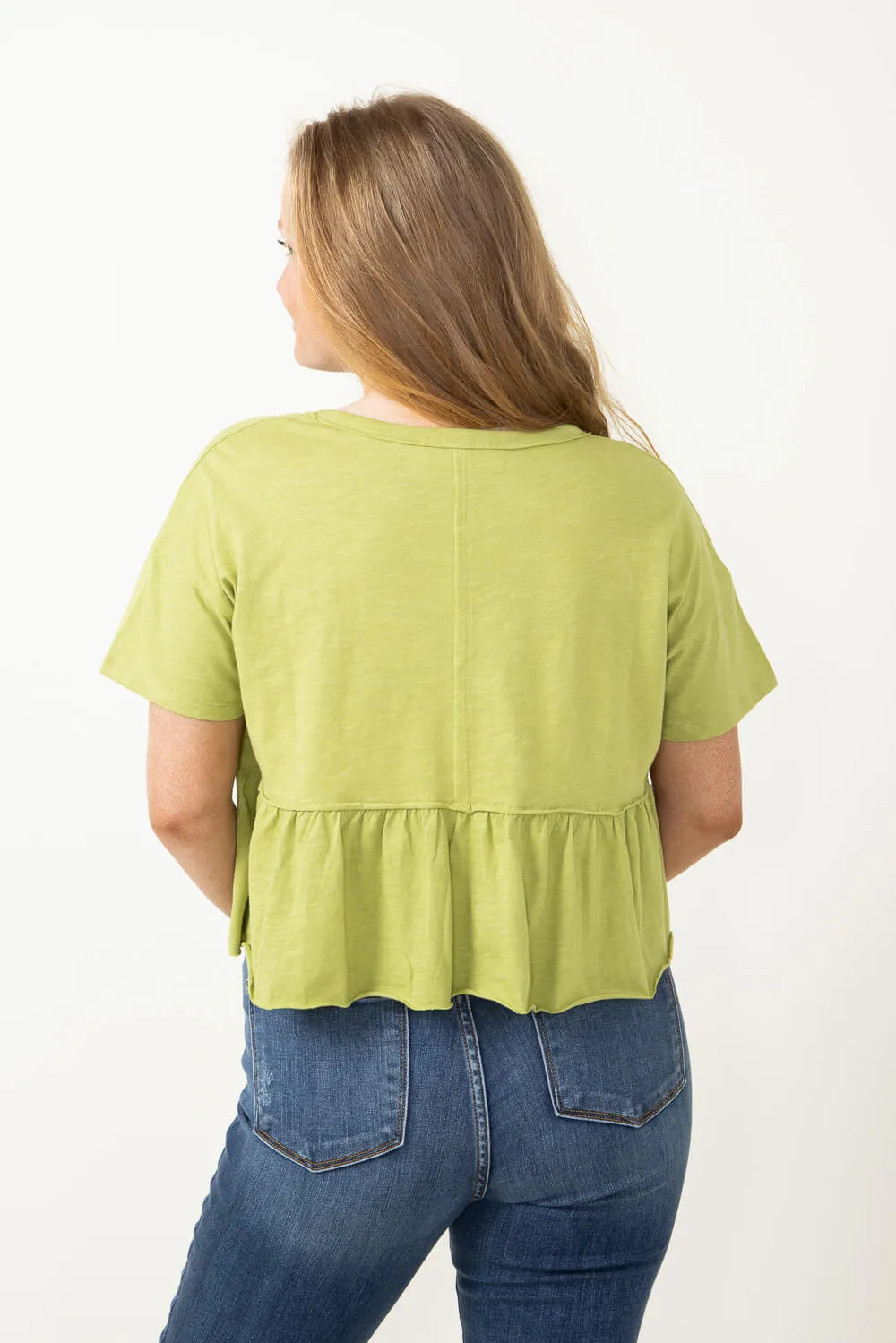Peplum V-Neck Top for Women in Green | DZ23C407-PALEOLIVE
