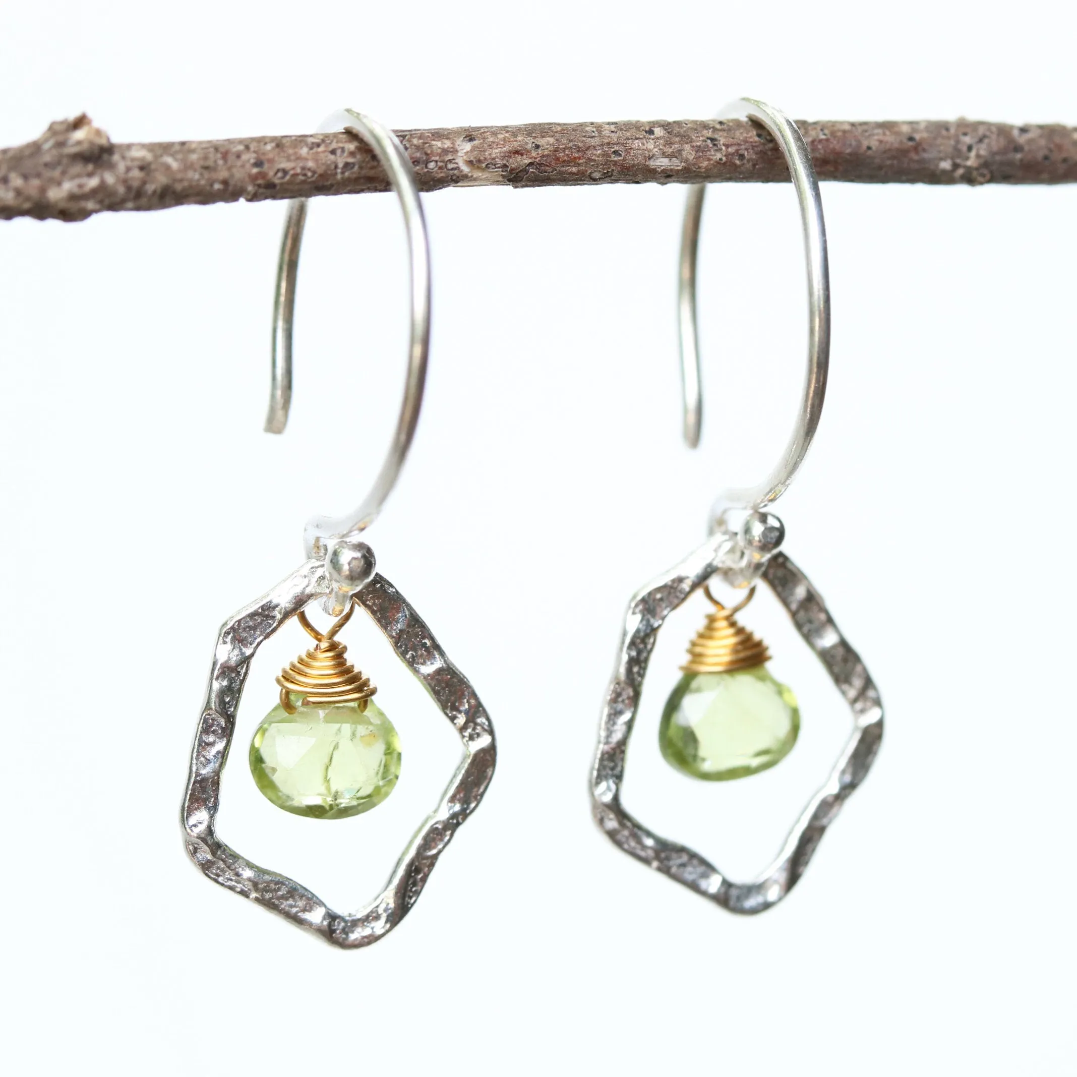 peridot earrings, teardrop earrings, dangle earrings, drop earrings, silver earrings, gemstone earrings, boho earrings, simple earrings