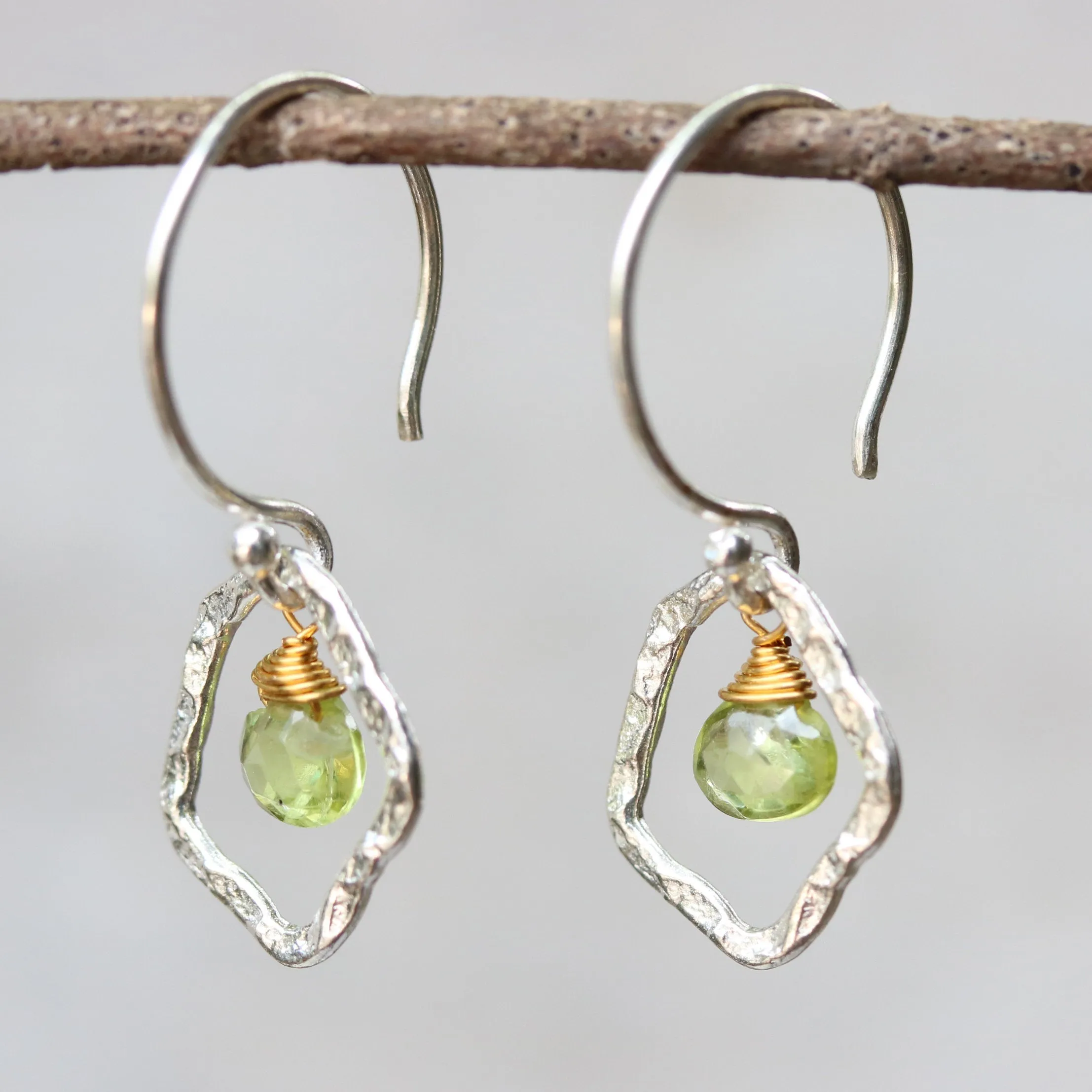 peridot earrings, teardrop earrings, dangle earrings, drop earrings, silver earrings, gemstone earrings, boho earrings, simple earrings