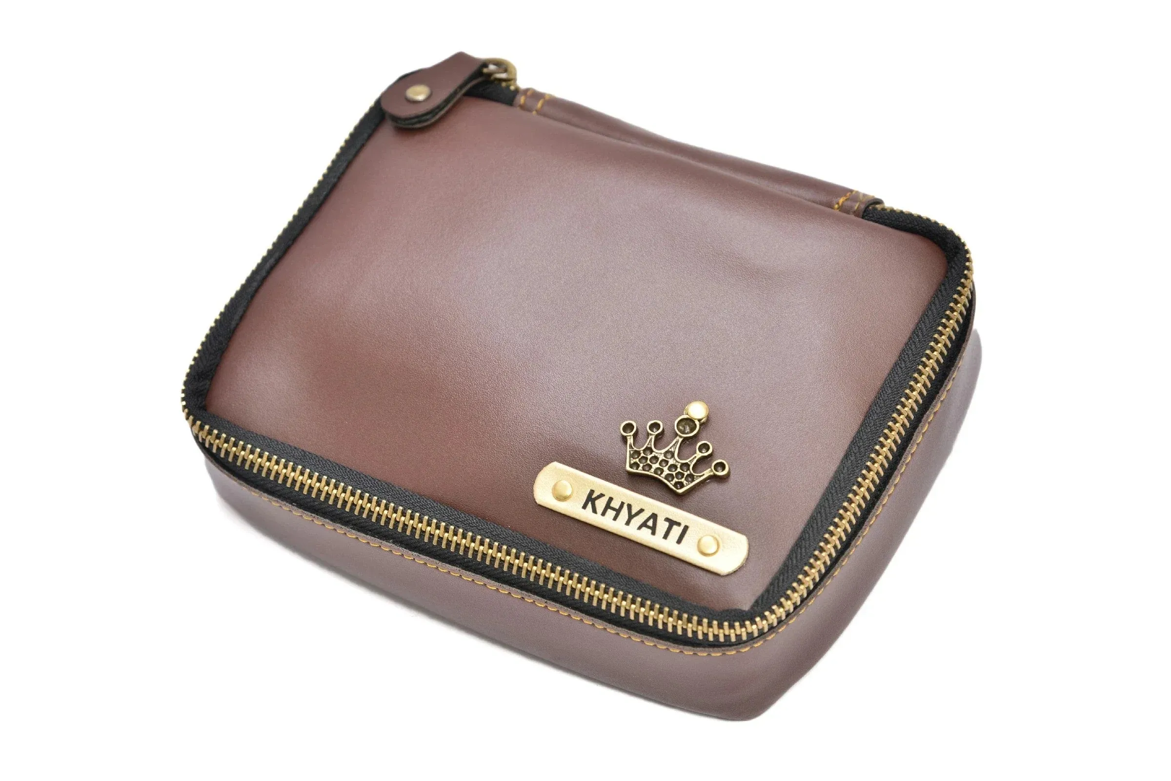Personalized Couple's Combo : Mini Makeup Kit & Men's Wallet- Brown