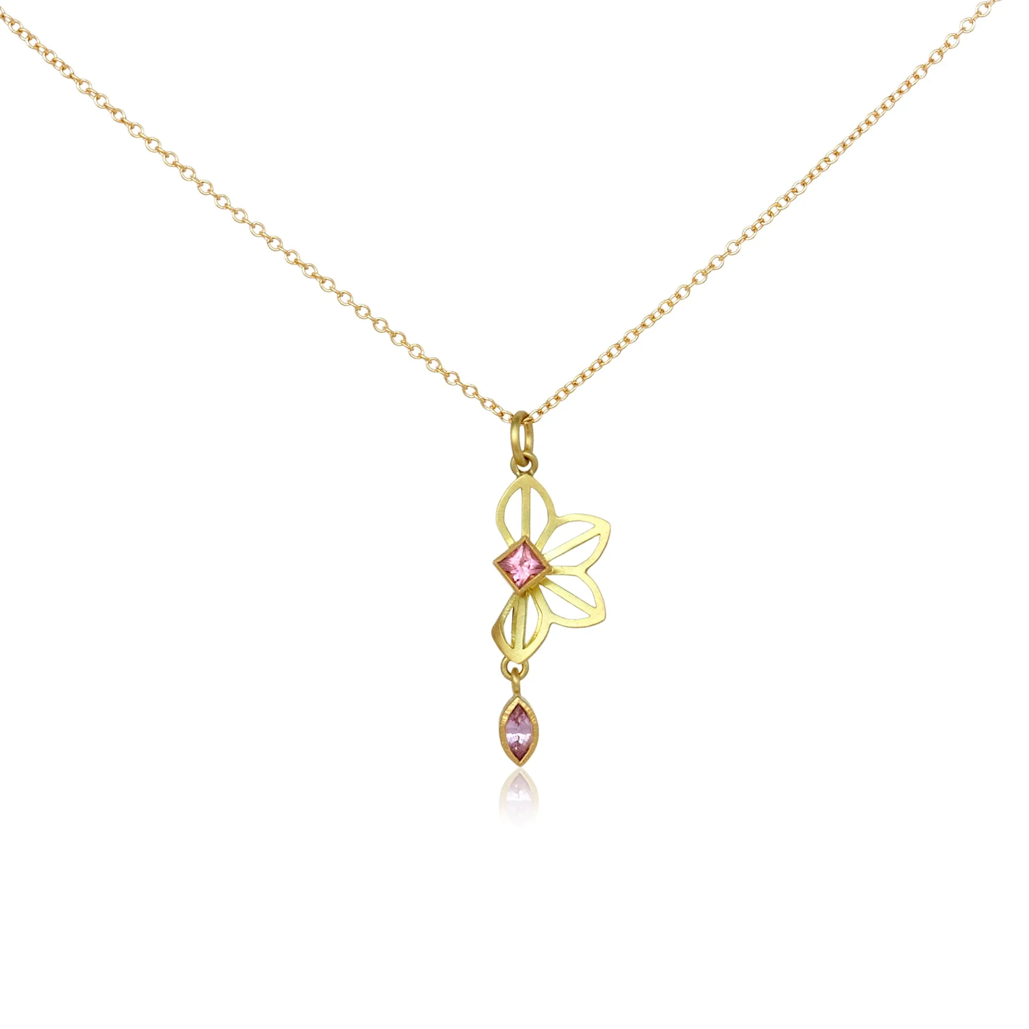 petite anise fold necklace in 18k gold with tourmaline and sapphire