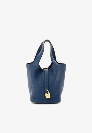 Picotin Lock 18 in Deep Bleu Taurillon Clemence with Gold Hardware
