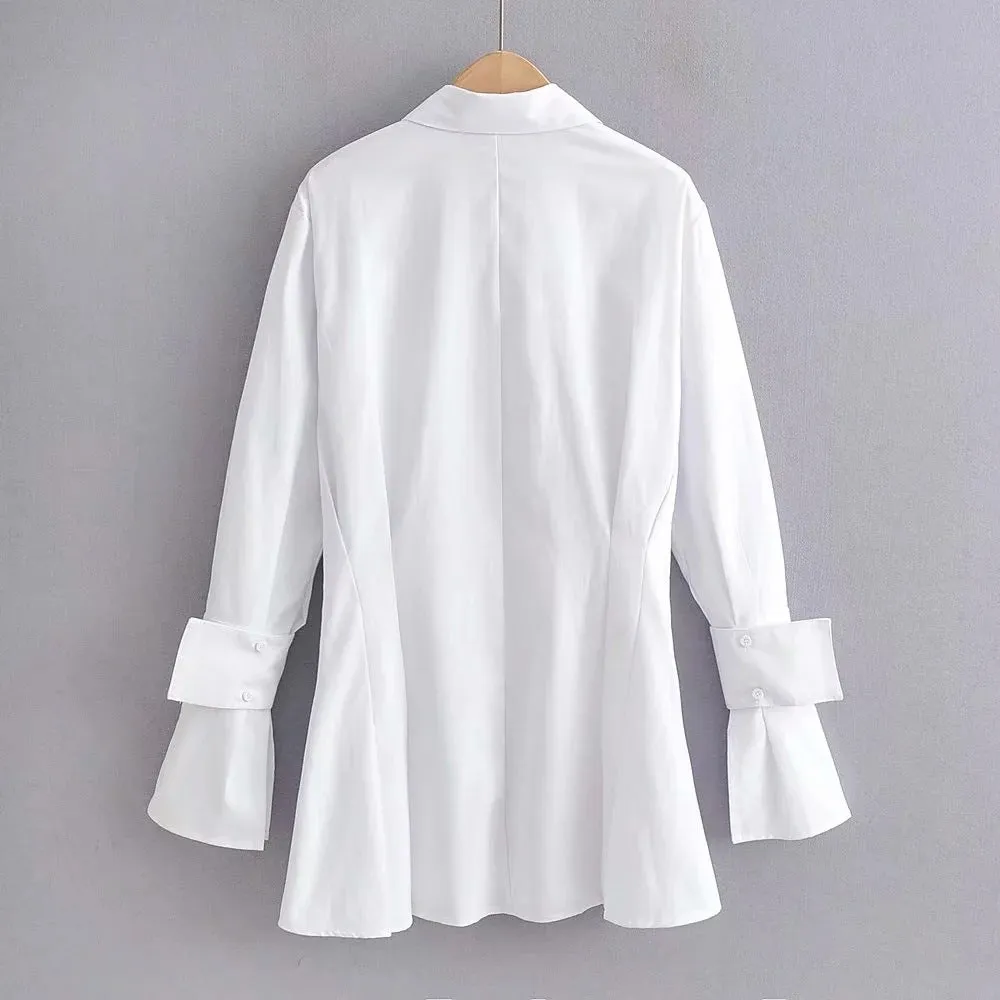 Pile Collar Single-breasted Shirred Frill Shirts Mini Dresses