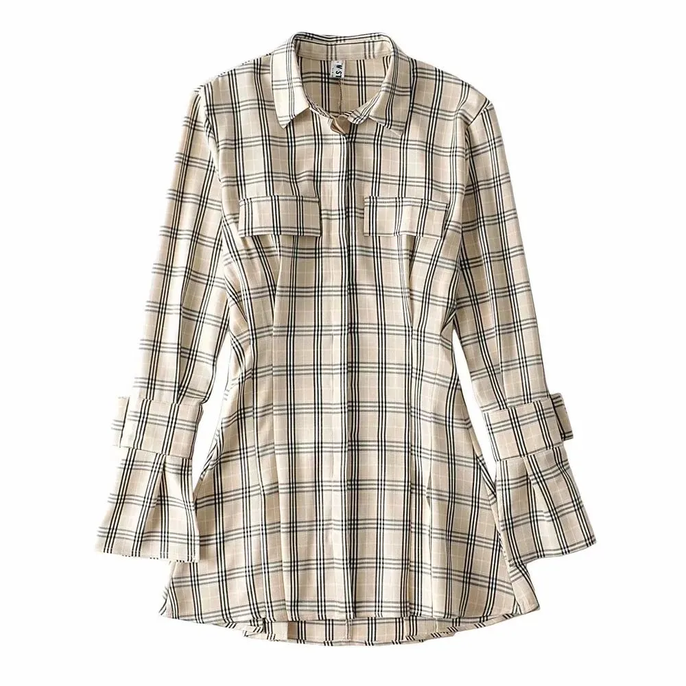 Pile Collar Single-breasted Shirred Frill Shirts Mini Dresses