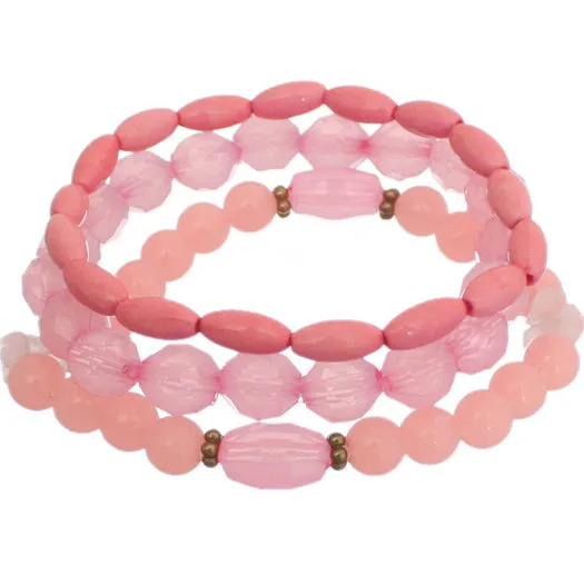 Pink 3-Piece Beaded Stretch Bracelets