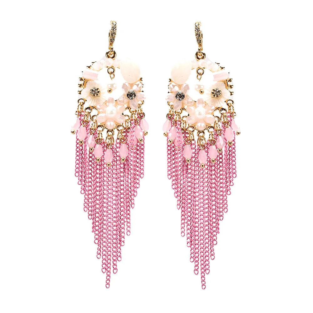 Pink Chain and Bead Fun Fashion Chandelier Earrings | ERY1112GPK