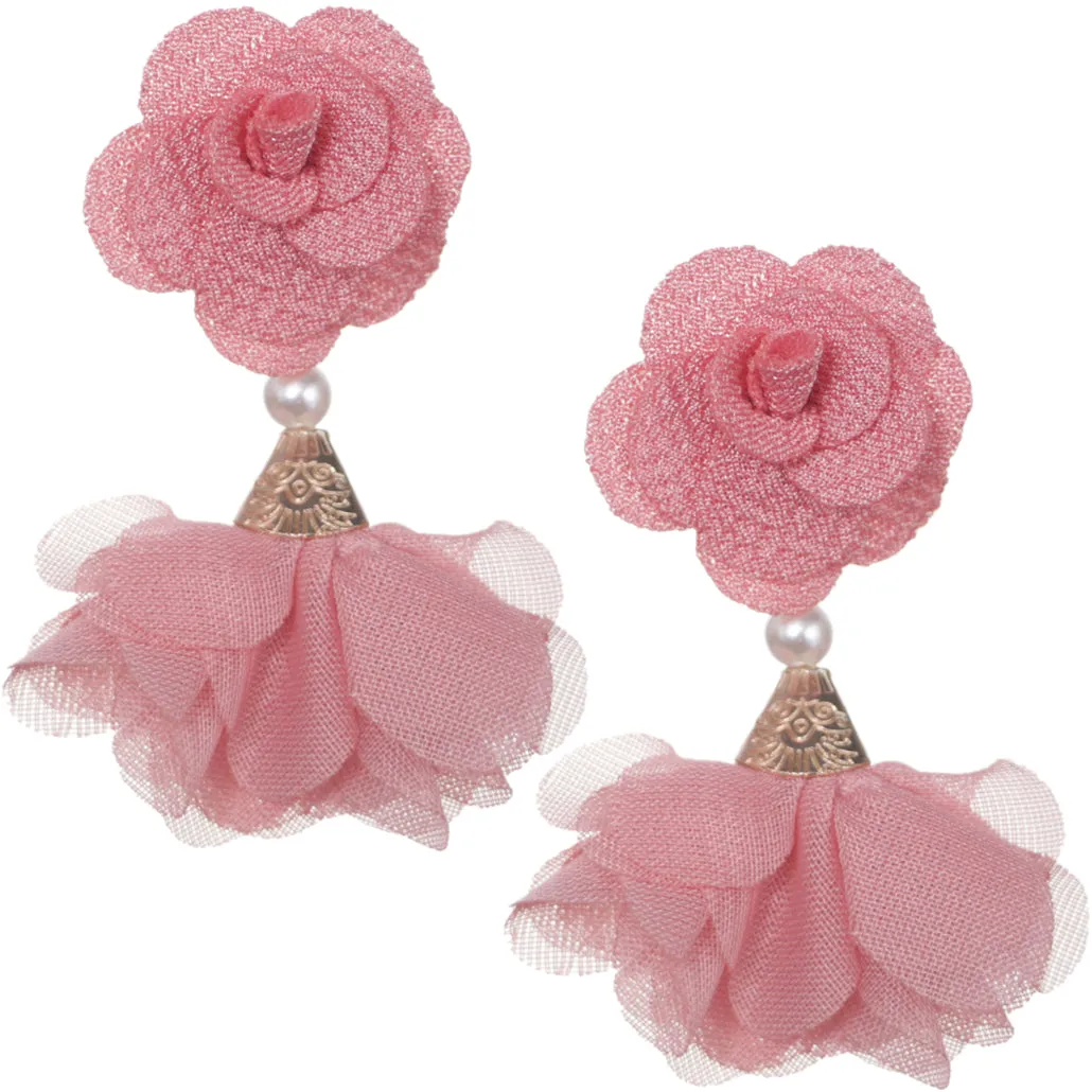 Pink Floral Nylon Dangle Earrings