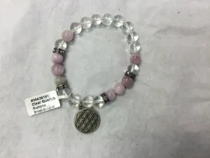 Pink Kunzite and Clear Quartz Bracelet with Geometric Charm