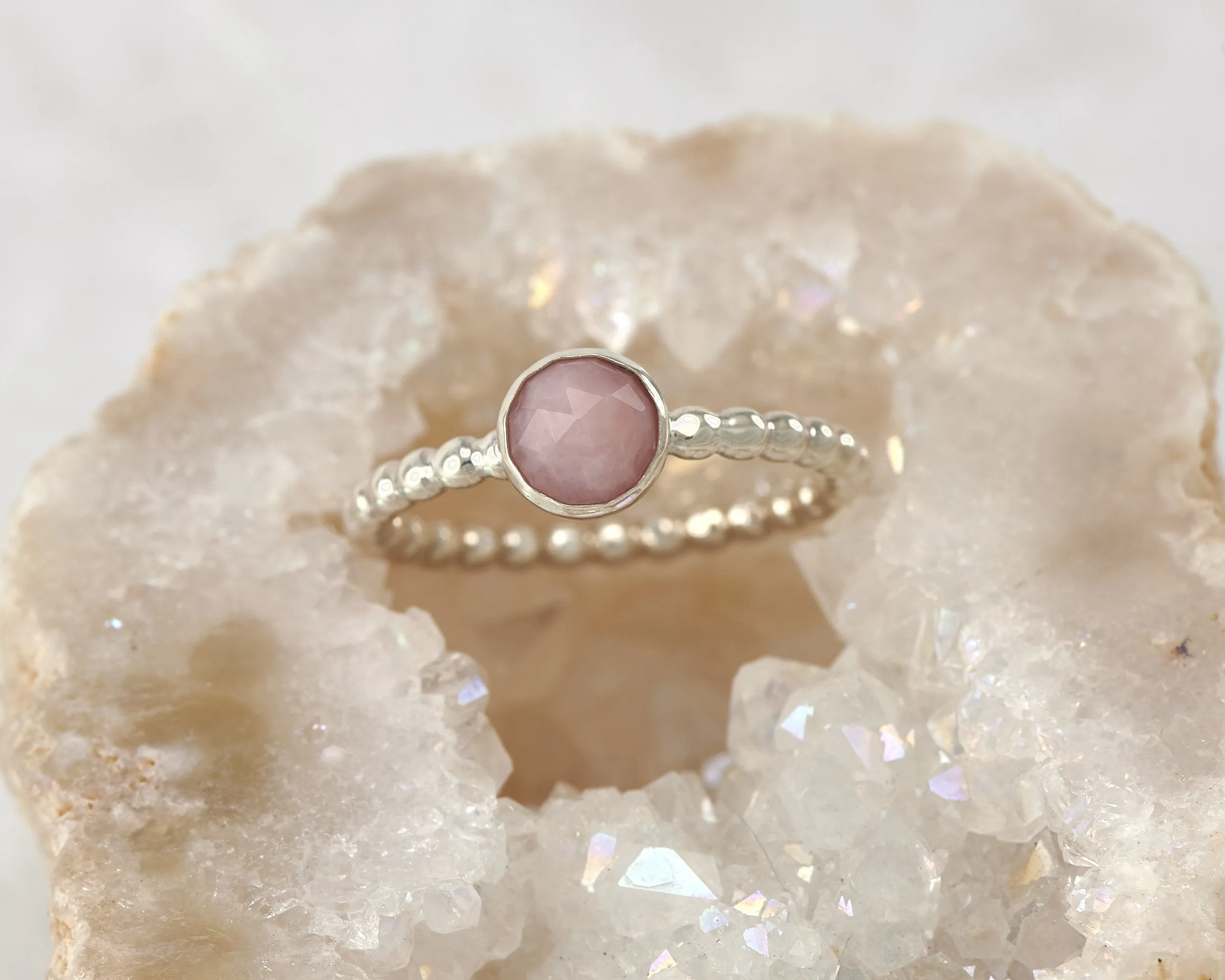 Pink Opal Beaded Silver