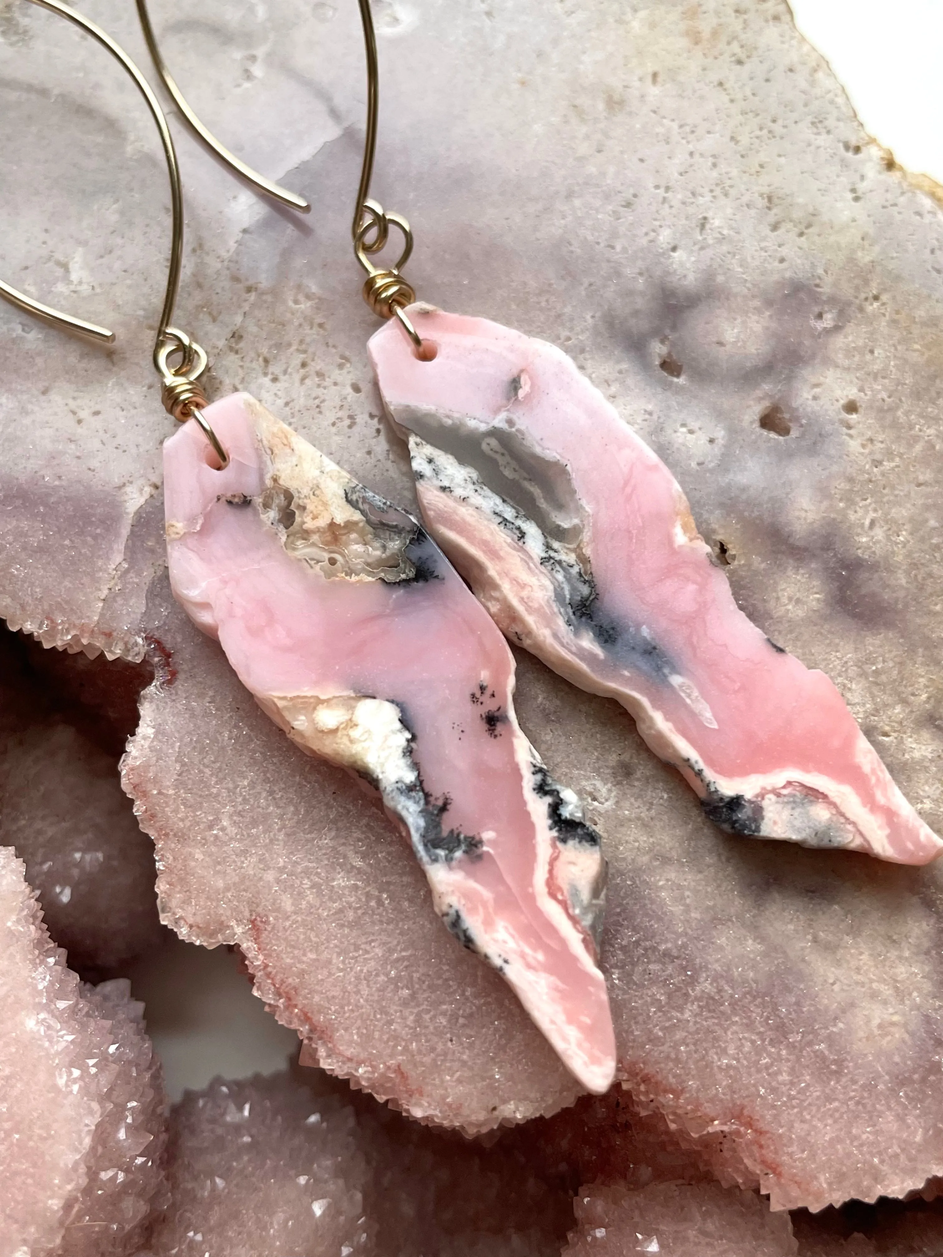 Pink Opal Gold Filled Statement Crystal Gemstone Earrings